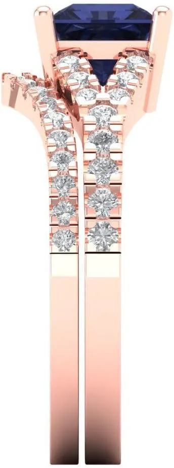 Simulant Engagement Promise Anniversary Bridal Ring angle bitter traditional ammonia ornithology aie Band set Curved 18K Rose Gold Clara Pucci 2.01ct Princess Cut Solitaire Blue Sapphire 