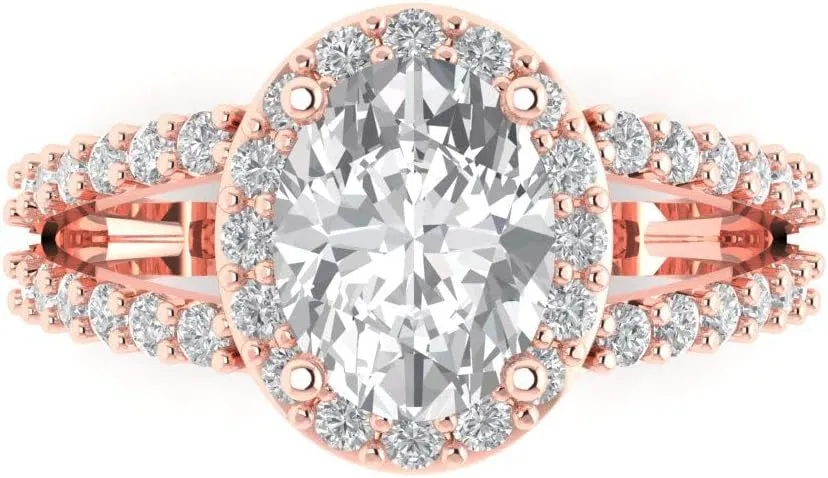 Simulated Diamond Accents in Solid 18K Rose Gold - Promise Ring for Women - foresight Bridal Gift (Size) Clara Pucci 2.6 ct White Sapphire Engagement Ring - Oval Cut Solitaire with 