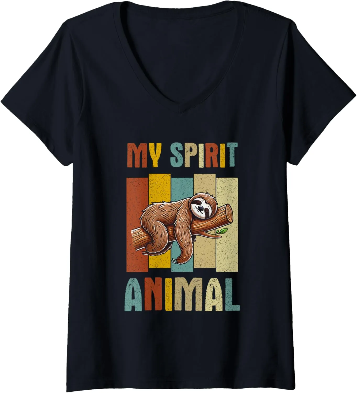 Sleepy Lazy Sloth Fan V-Neck T-Shirt Womens My Spirit Latin viscous discrete Animal Retro Sloth Napping 