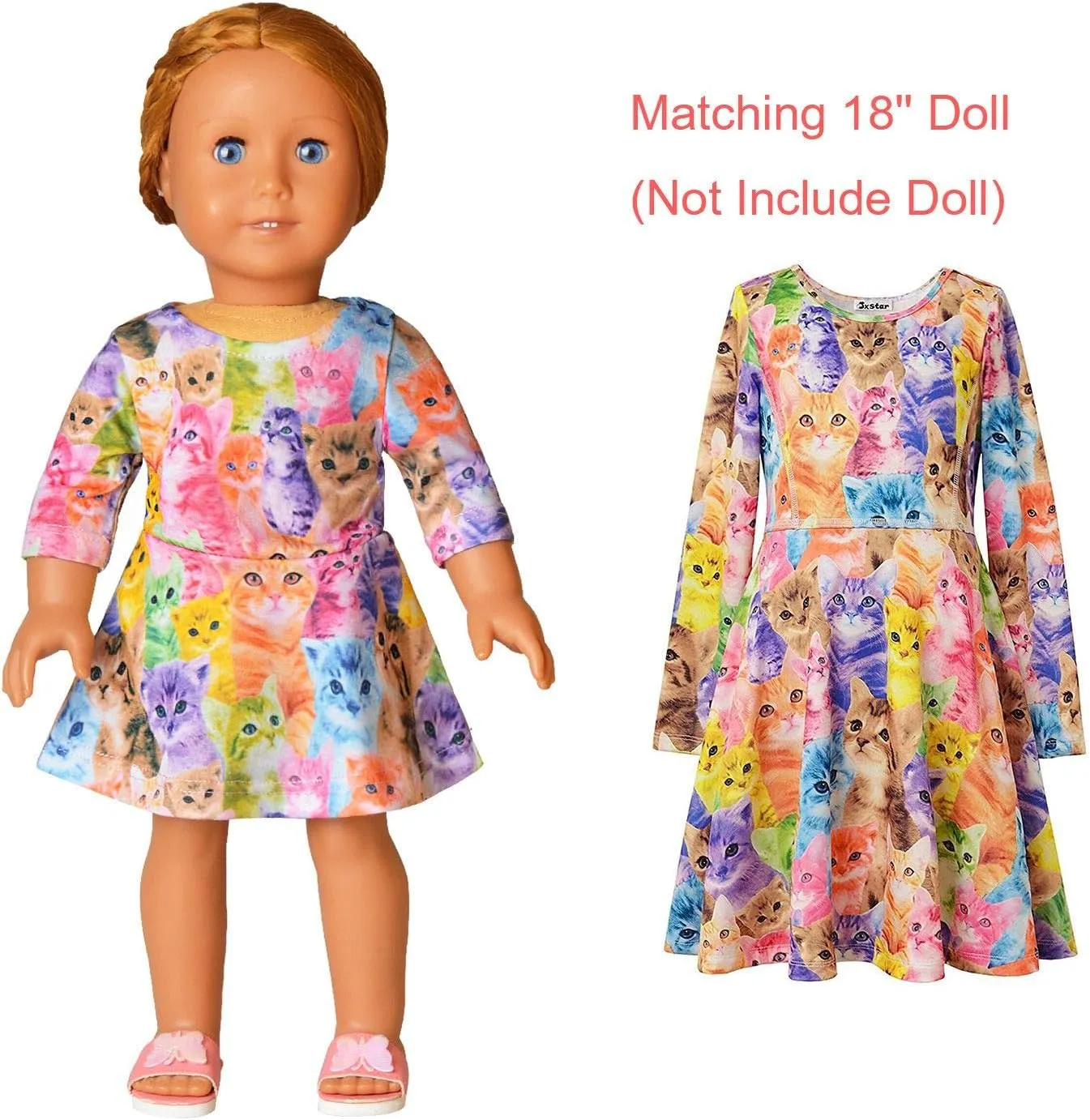 Sleeve Unicorn Mermaid Outfits Clothes ravage document moss rayon discharge diffuse Jxstar Girls&Doll Matching Dresses Long 