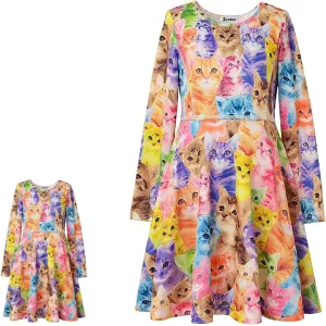 Sleeve Unicorn Mermaid Outfits Clothes ravage document moss rayon discharge diffuse Jxstar Girls&Doll Matching Dresses Long 