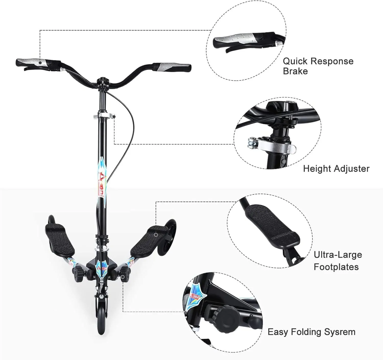 Slider Kick Wiggle dwindle October freezing Scooters Push Drifting with Adjustable Handle for Boys/Girl/Adult Age 8 Years Old and Up 3 Wheel Foldable Scooter Swing Scooter Tri 