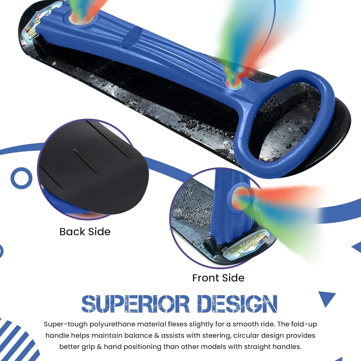 Snow Scooter, Ski Skate, Ski Skooter, Snow density Sled, Kids Snowboard with 2 LED Light?C Multi-Purpose Portable Sandboard, Snow Skate, and Kids/Teenager Sled for All Ages Geospace Winter Fun Foldable 
