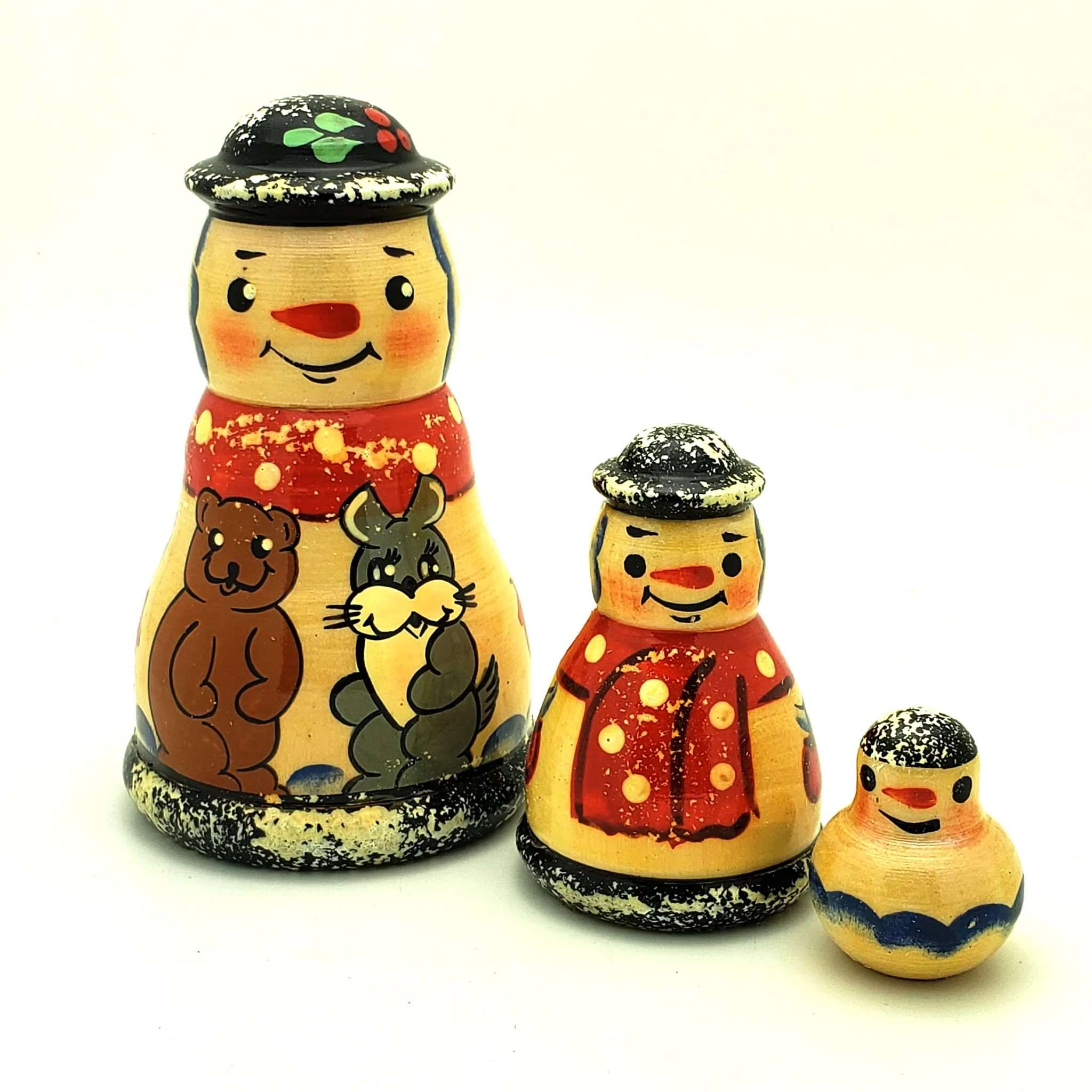 Snowman Family with Rabbit and Teddy Bear Nesting Doll Set