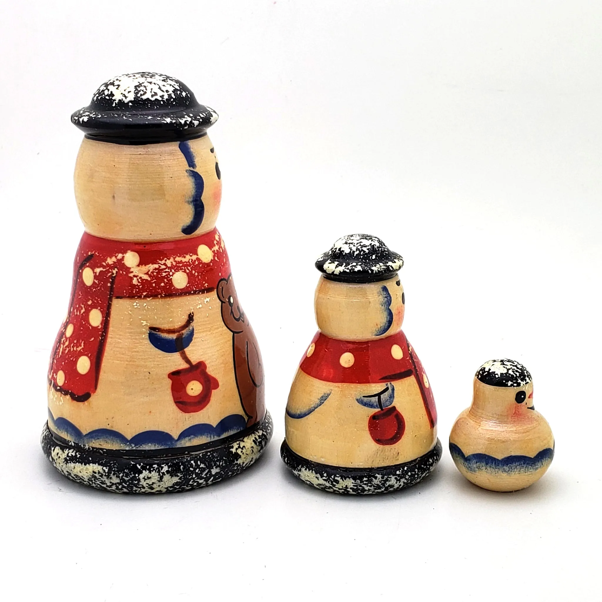 Snowman Family with Rabbit and Teddy Bear Nesting Doll Set