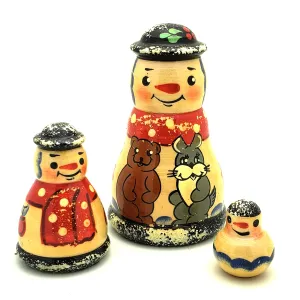Snowman Family with Rabbit and Teddy Bear Nesting Doll Set