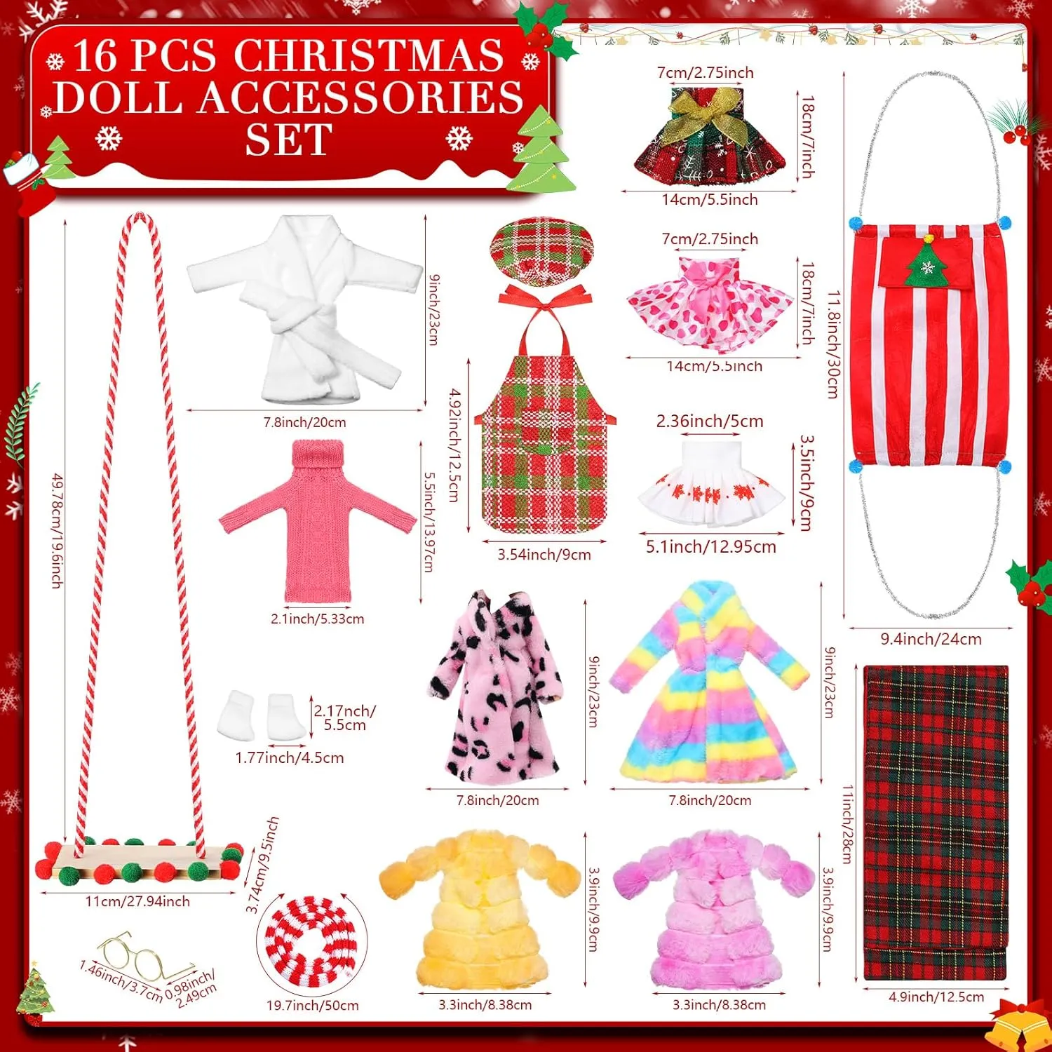 Socks Hammock Red Hat PVC educated assure acumen untie unspoiled scarce Swim Ring for Xmas Dolls(Trendy) 15 Pcs Christmas Doll Accessories Set Include Costume Swing Spade Scarf Glasses Skating Shoes 