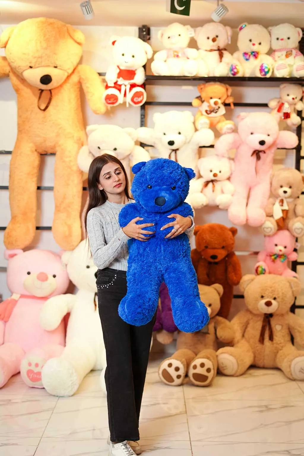 Soft And Huggable Jumbo Brown Teddy Bear 100cm - Giant Teddy Bear (Blue)