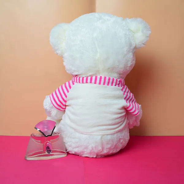 Soft And Huggable White Teddy Bear With Pink Velvet Jersi 18cm - Giant Teddy Bear.