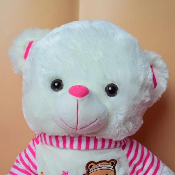 Soft And Huggable White Teddy Bear With Pink Velvet Jersi 18cm - Giant Teddy Bear.