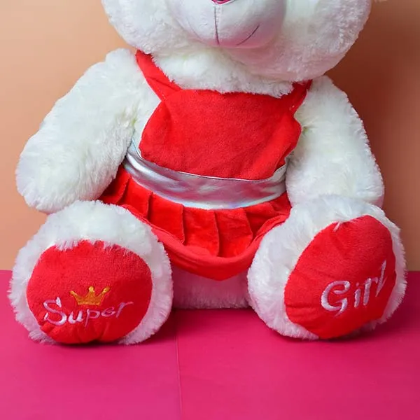 Soft And Huggable White Teddy Bear With Red Velvet Jersi 22cm - Giant Teddy Bear.