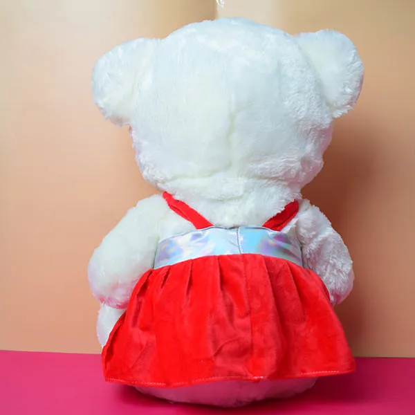 Soft And Huggable White Teddy Bear With Red Velvet Jersi 22cm - Giant Teddy Bear.