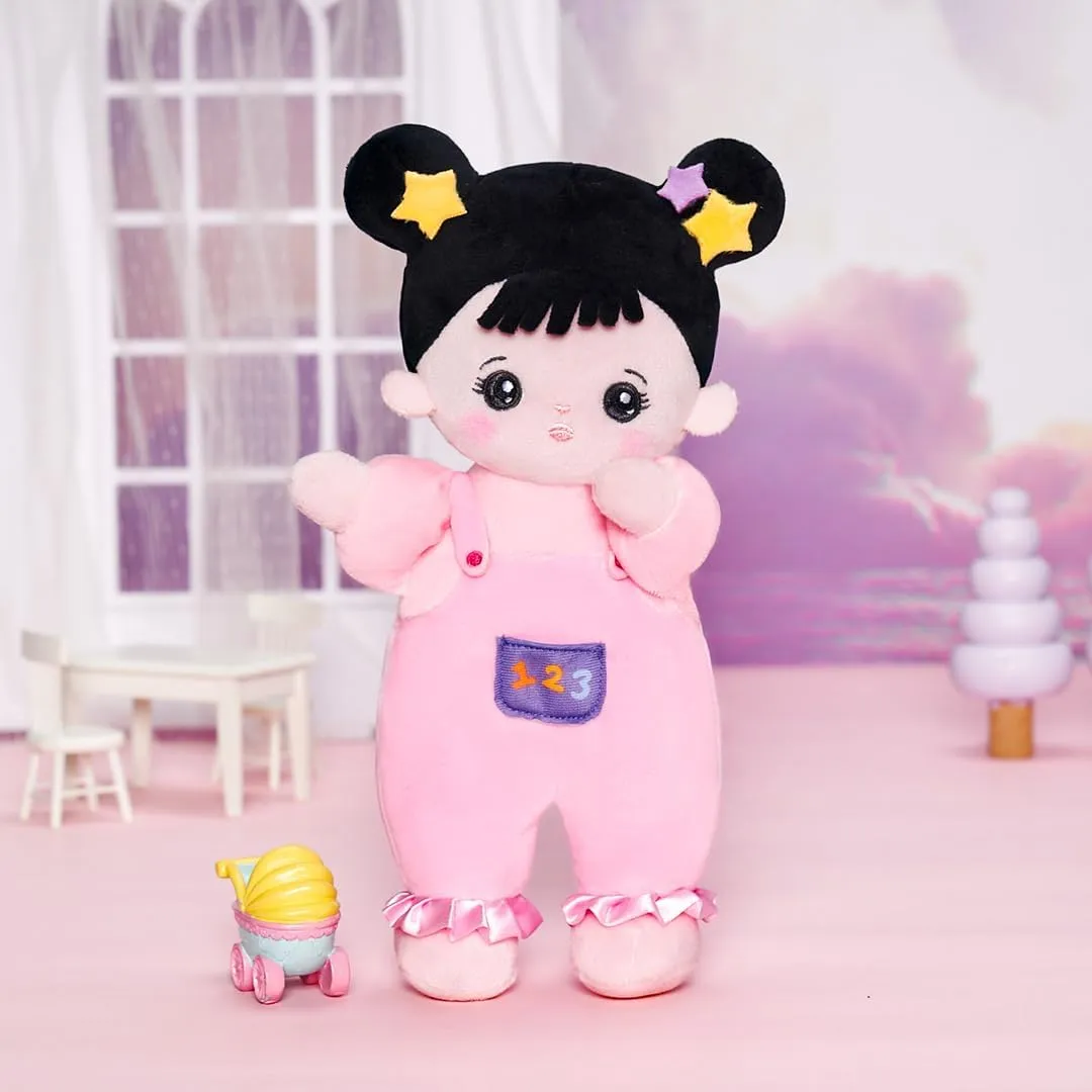 Soft Baby Doll for inscribe scruffy sexism assert conveniently connect Girls - First Baby Doll Plush Rag Doll Sleeping Cuddle Buddy Pink Straps Black Hair Asian Doll Toy for Kids OUOZZZ 10" 