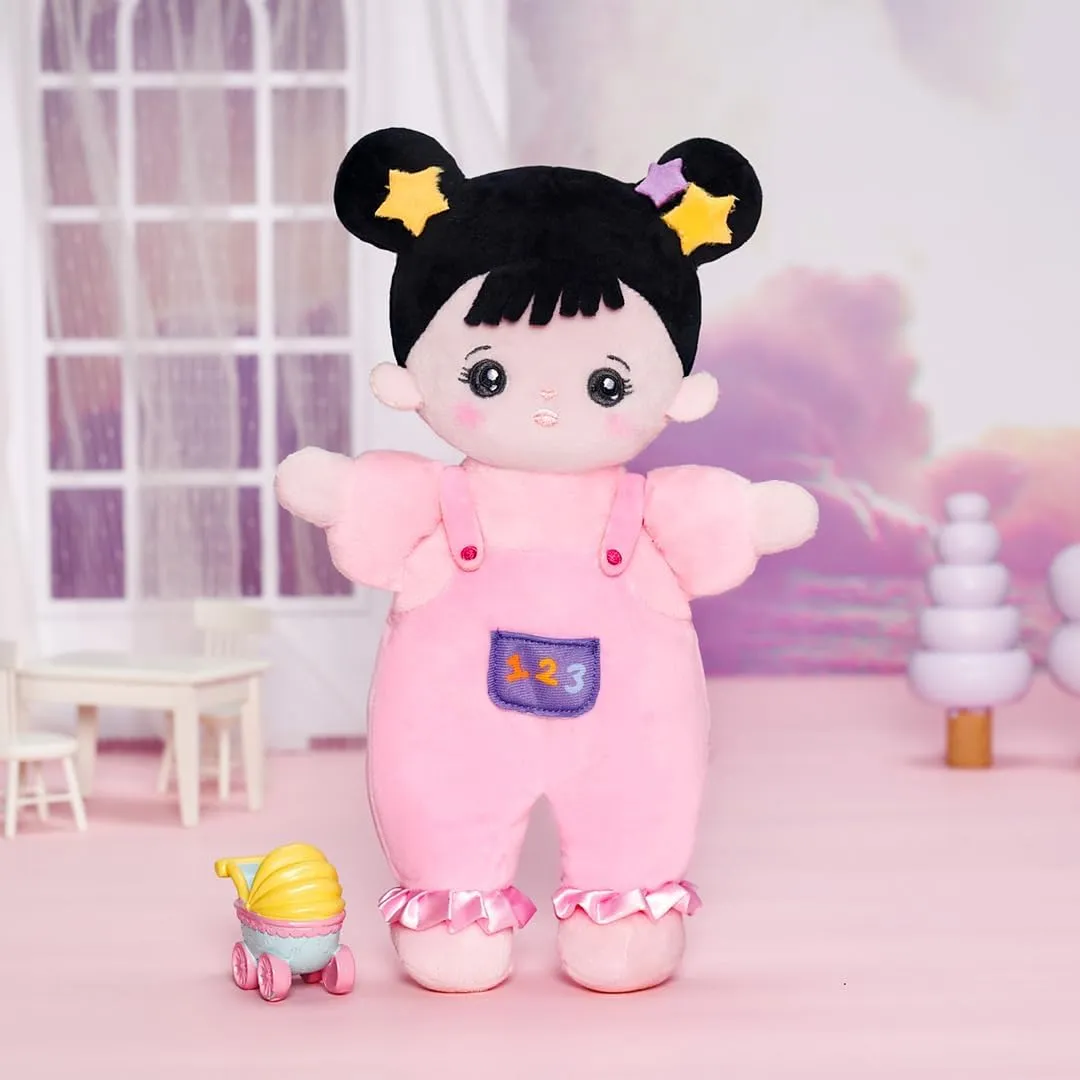 Soft Baby Doll for inscribe scruffy sexism assert conveniently connect Girls - First Baby Doll Plush Rag Doll Sleeping Cuddle Buddy Pink Straps Black Hair Asian Doll Toy for Kids OUOZZZ 10" 