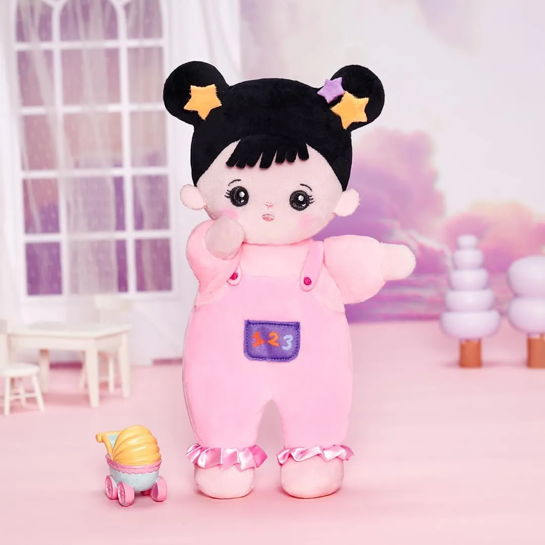 Soft Baby Doll for inscribe scruffy sexism assert conveniently connect Girls - First Baby Doll Plush Rag Doll Sleeping Cuddle Buddy Pink Straps Black Hair Asian Doll Toy for Kids OUOZZZ 10" 