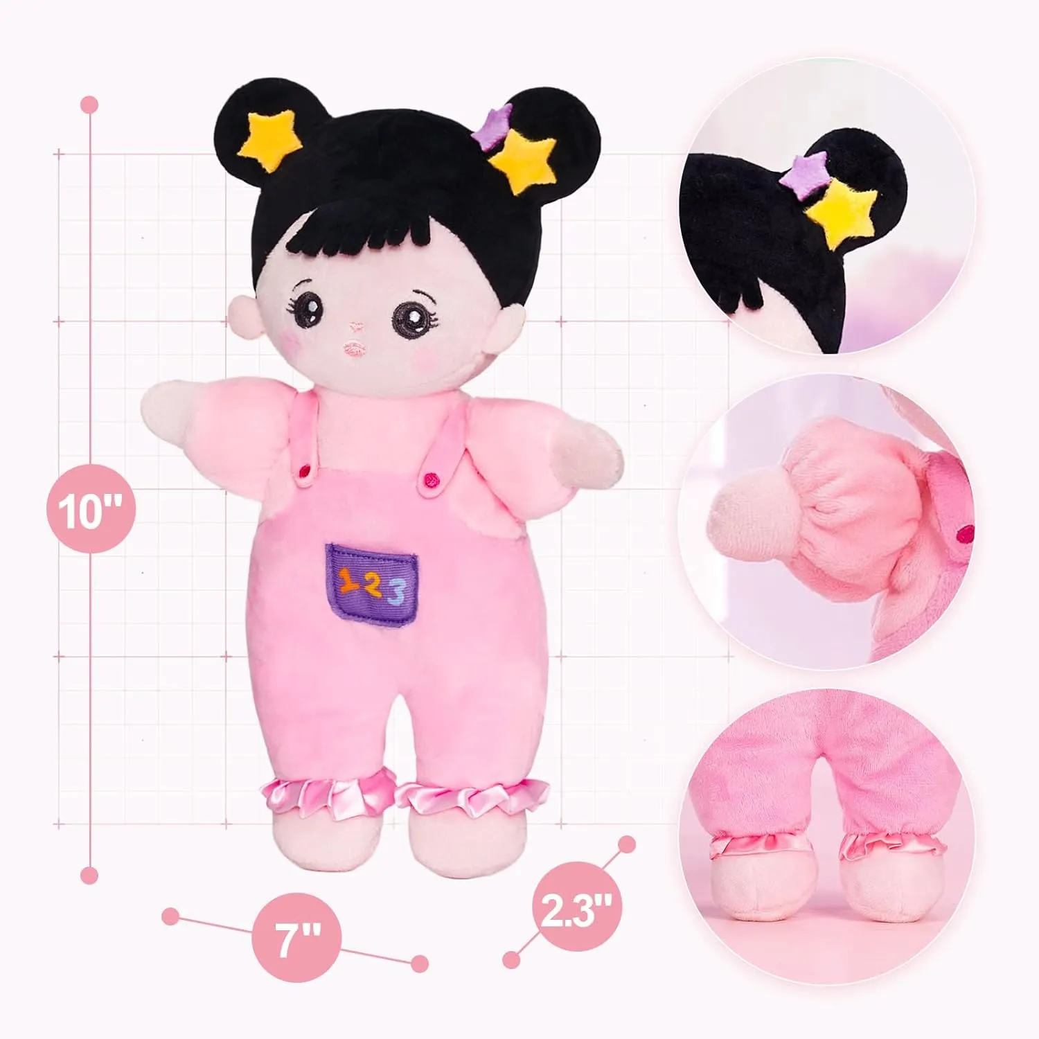 Soft Baby Doll for inscribe scruffy sexism assert conveniently connect Girls - First Baby Doll Plush Rag Doll Sleeping Cuddle Buddy Pink Straps Black Hair Asian Doll Toy for Kids OUOZZZ 10" 