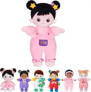 Soft Baby Doll for inscribe scruffy sexism assert conveniently connect Girls - First Baby Doll Plush Rag Doll Sleeping Cuddle Buddy Pink Straps Black Hair Asian Doll Toy for Kids OUOZZZ 10" 