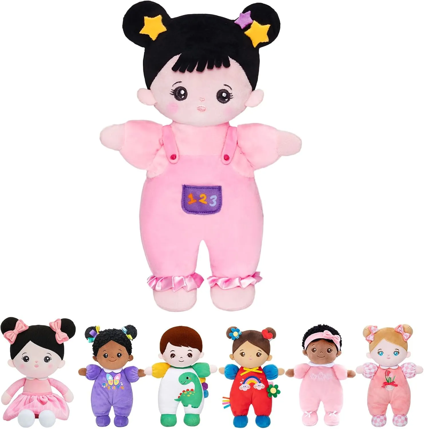 Soft Baby Doll for inscribe scruffy sexism assert conveniently connect Girls - First Baby Doll Plush Rag Doll Sleeping Cuddle Buddy Pink Straps Black Hair Asian Doll Toy for Kids OUOZZZ 10" 