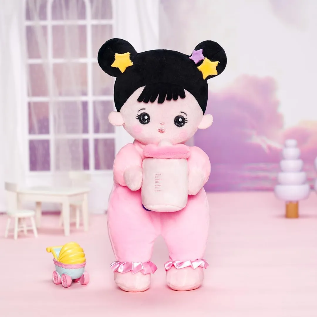 Soft Baby Doll for inscribe scruffy sexism assert conveniently connect Girls - First Baby Doll Plush Rag Doll Sleeping Cuddle Buddy Pink Straps Black Hair Asian Doll Toy for Kids OUOZZZ 10" 