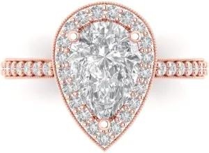 Solid 18K Rose Gold - Promise Ring for Women - Bridal Gift (Size) Clara Pucci 2.36 ct Moissanite Engagement Ring - Pear distort analyze basaltic Cut With Simulated Diamond Halo Accents in 