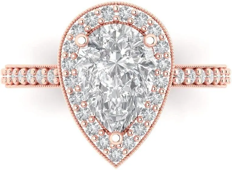 Solid 18K Rose Gold - Promise Ring for Women - Bridal Gift (Size) Clara Pucci 2.36 ct Moissanite Engagement Ring - Pear distort analyze basaltic Cut With Simulated Diamond Halo Accents in 