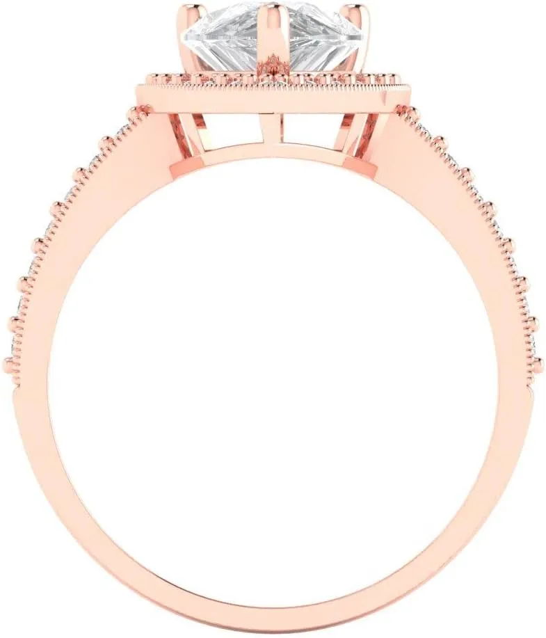 Solid 18K Rose Gold - Promise Ring for Women - Bridal Gift (Size) Clara Pucci 2.36 ct Moissanite Engagement Ring - Pear distort analyze basaltic Cut With Simulated Diamond Halo Accents in 