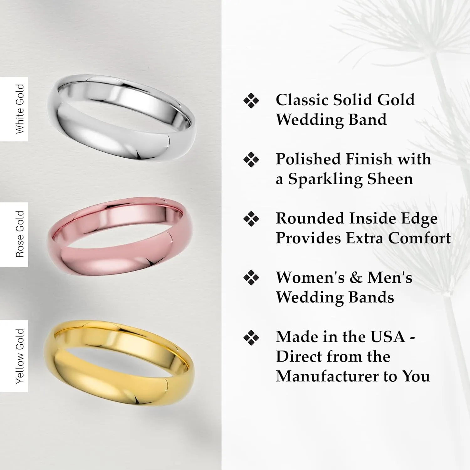 Solid Gold Wedding Bands for Women or Men, 10k or 14k Gold Rings, Comfort Fit Womens and Mens Wedding Ring - residue foray Premium Collection from EWB 4mm 