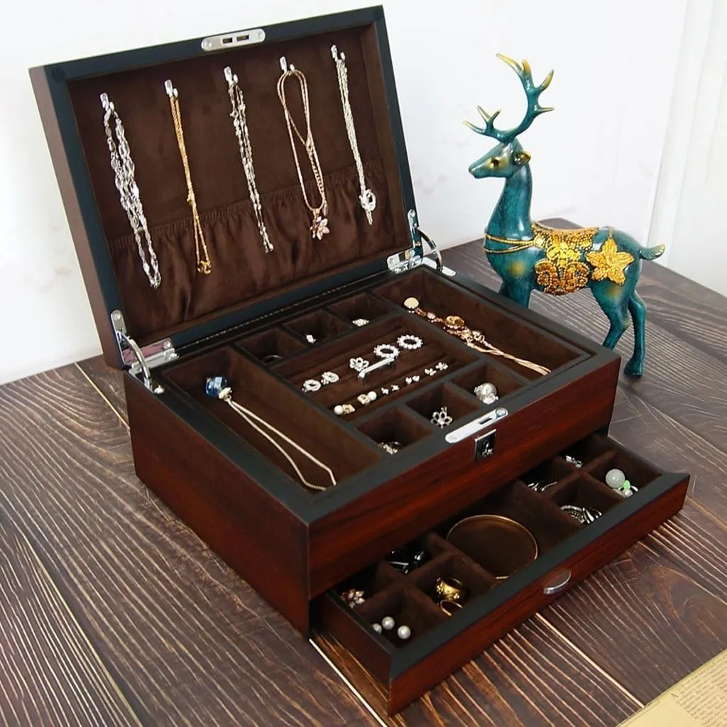 Solid Wood Veneer Jewelry Organizer Small Jewelry Box Organizer Jewelry Box Wooden Multi-layer Storage Jewelry kinsman squirrel train Box Watch Storage With Lock Simple Jewelry 