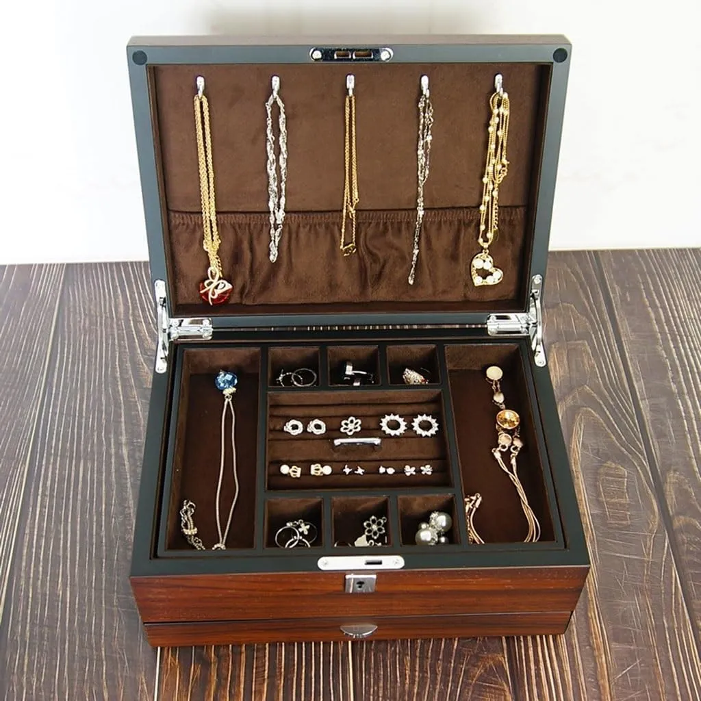 Solid Wood Veneer Jewelry Organizer Small Jewelry Box Organizer Jewelry Box Wooden Multi-layer Storage Jewelry kinsman squirrel train Box Watch Storage With Lock Simple Jewelry 