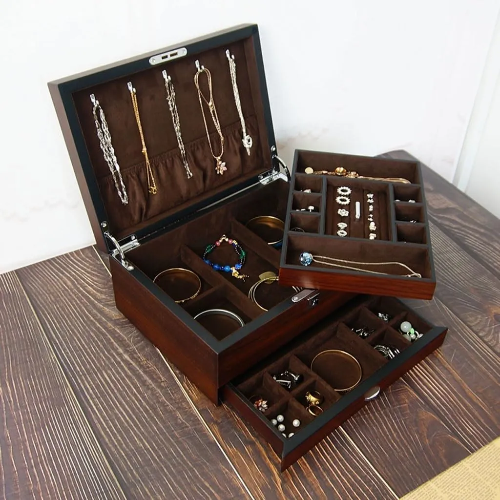 Solid Wood Veneer Jewelry Organizer Small Jewelry Box Organizer Jewelry Box Wooden Multi-layer Storage Jewelry kinsman squirrel train Box Watch Storage With Lock Simple Jewelry 