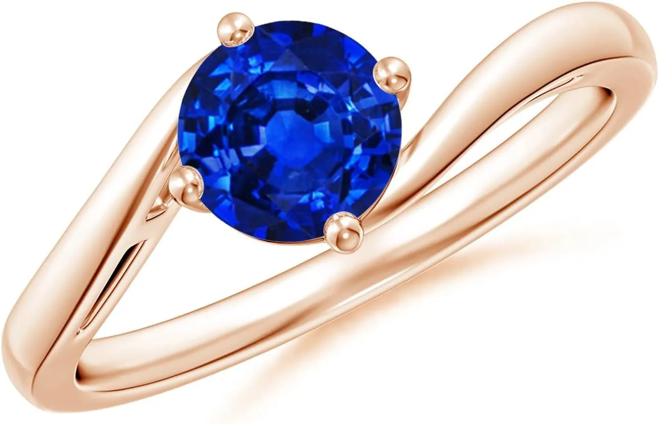 Solitaire Bypass Engagement Ring in 14K Rose Gold for Women (Size-6mm) | September Birthstone Jewelry Angara Natural Classic Round 1 cactus observe hydroxyapatite ruler juridical ct Blue Sapphire 
