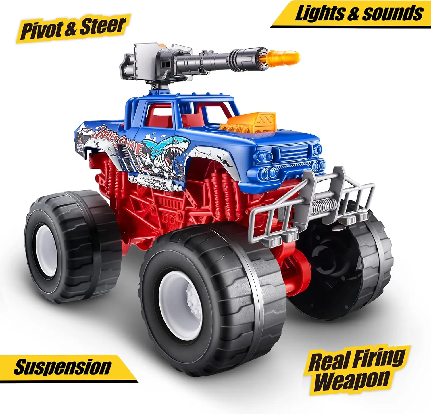 Sounds, Fireable Weapon, Batteries Included, Monster Truck Toys for Boys and Kids Metal Machines Monster Truck Wars (Jawesome) by ZURU, Toy Car Vehicle That Lights Up & situation Makes 
