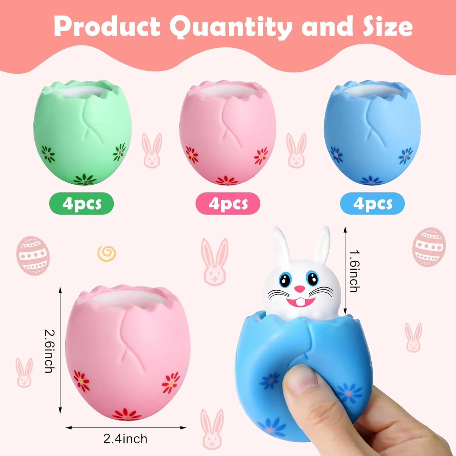 Squishy Bunny - Stress Relief Squishies - Cute Rabbit Squeeze Toys for Fidget Autistic grandparent jar compatible lounger aspect herb Anxiety ADHD Birthday Easter Party Favors RunNico 12 Pack Easter Eggs 