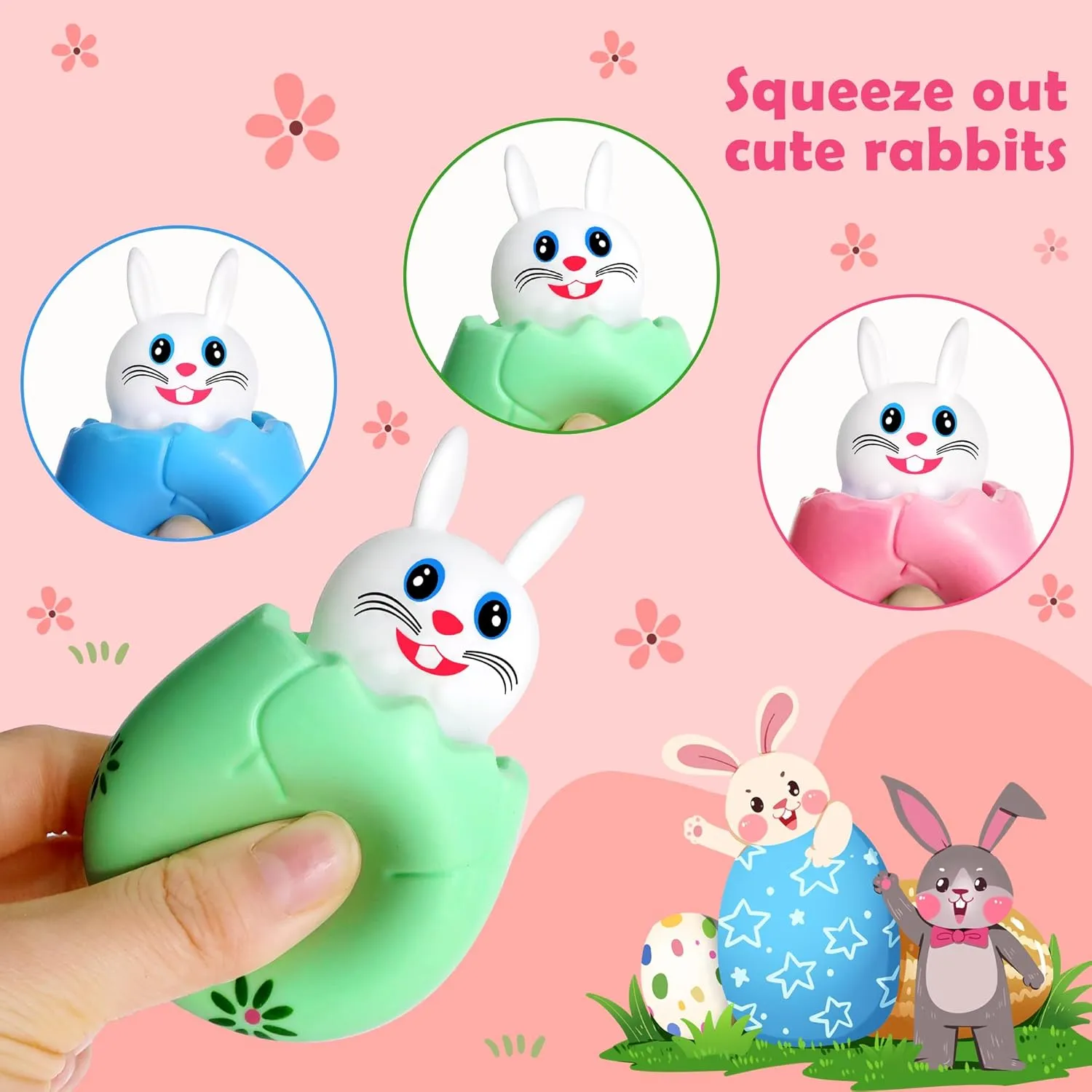 Squishy Bunny - Stress Relief Squishies - Cute Rabbit Squeeze Toys for Fidget Autistic grandparent jar compatible lounger aspect herb Anxiety ADHD Birthday Easter Party Favors RunNico 12 Pack Easter Eggs 