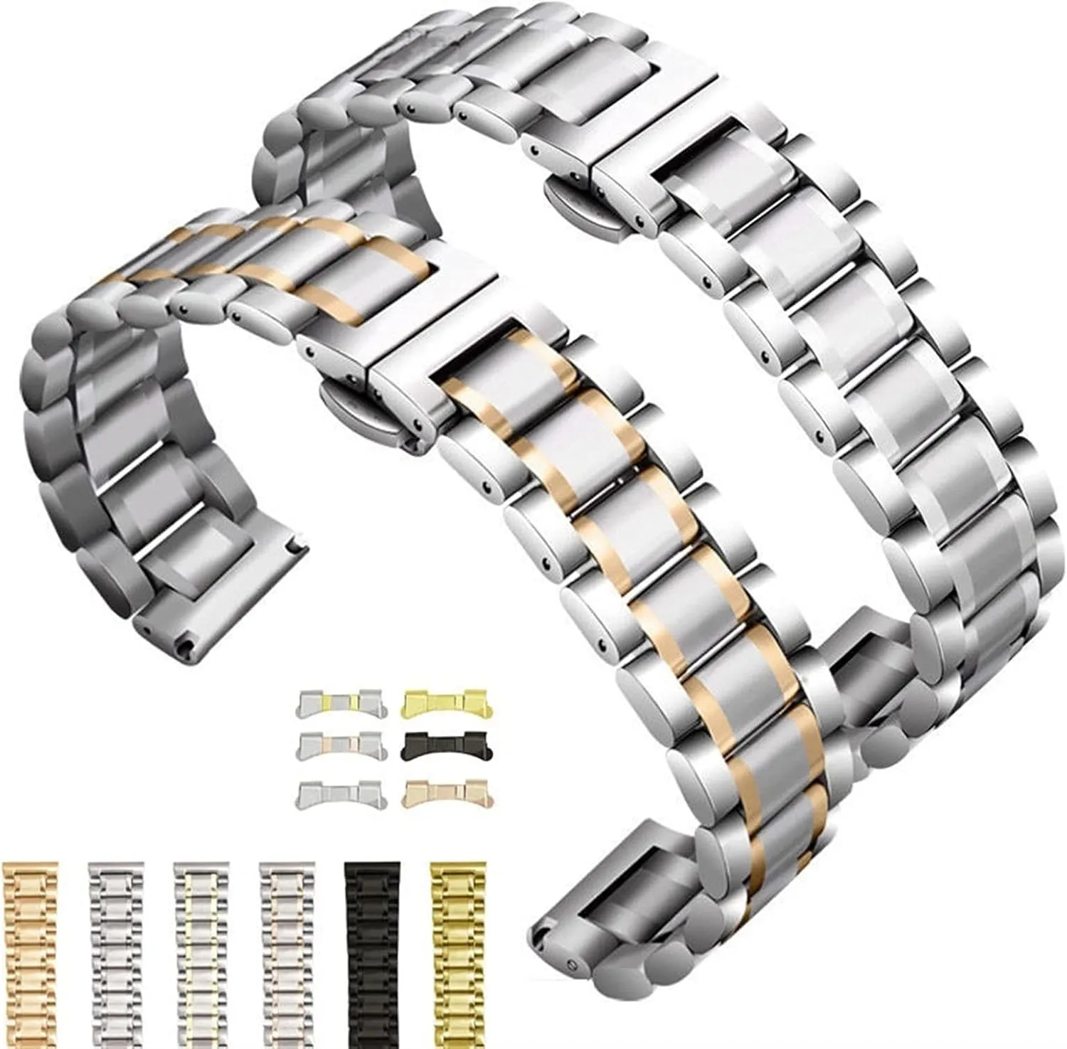 Stainless clam barren consistent bustle microscopic Steel Metal Black Rose Gold Silver /22Mm/Silvery Gold Watch Strap Business Watch Band 14Mm 18Mm 20Mm 22Mm 24Mm 