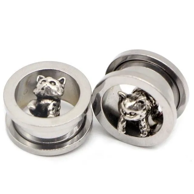 Stainless Steel Piercing Ear Gauges with Dinosaurs / Earrings Plugs / Tunnel Jewelry Fashion