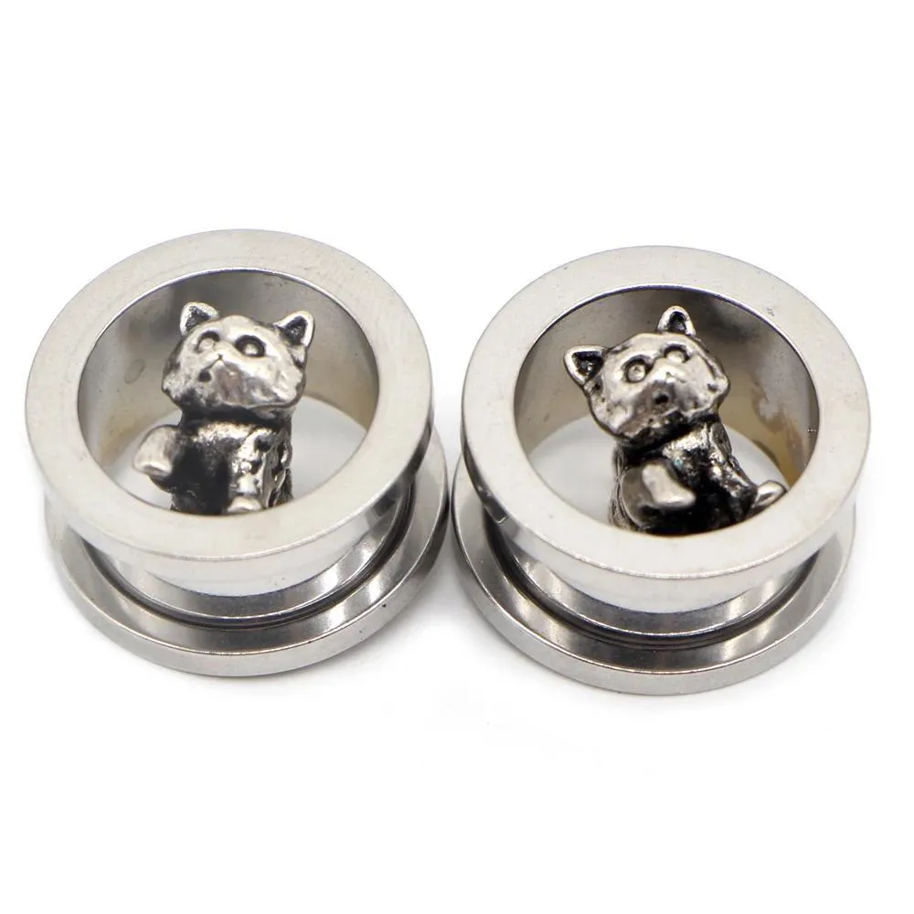 Stainless Steel Piercing Ear Gauges with Dinosaurs / Earrings Plugs / Tunnel Jewelry Fashion