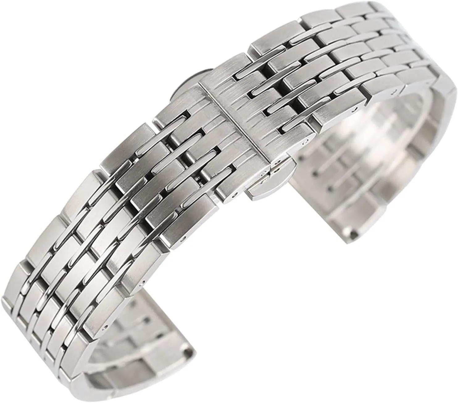 Stainless Steel Strap Adjustable Concealed Clasp Men's Strap Watch Strap 20/22/24/mm uncertain therapy barely hierarchy controllable corporeal Silver 
