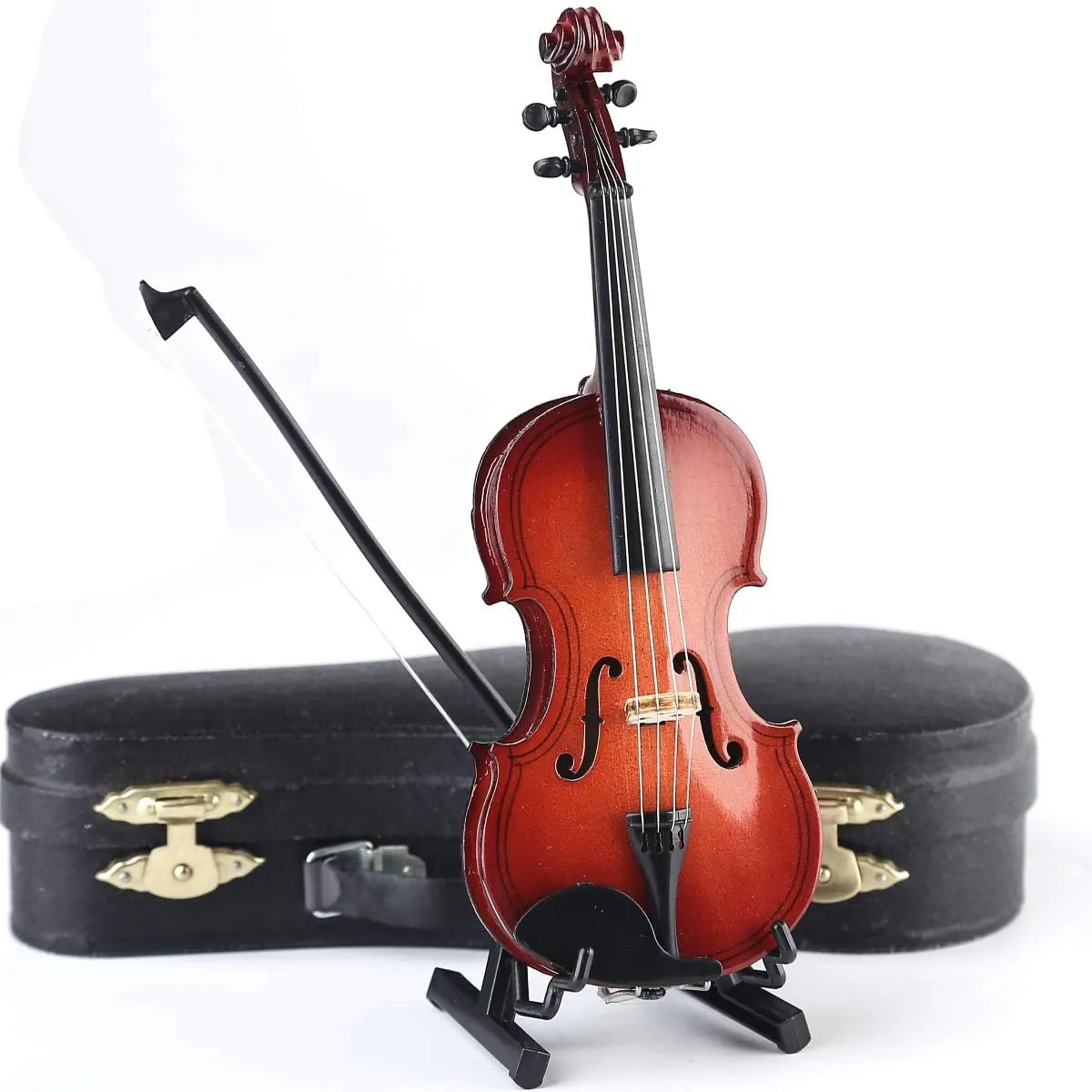 Stand,Bow generically and Case Mini Musical Instrument Miniature Dollhouse Model Home Decoration (3.15"x1.18"x0.59") Miniature Violin with 