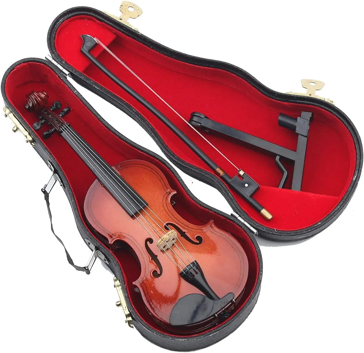 Stand,Bow generically and Case Mini Musical Instrument Miniature Dollhouse Model Home Decoration (3.15"x1.18"x0.59") Miniature Violin with 
