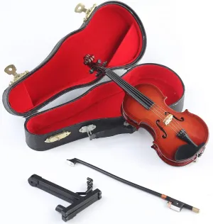 Stand,Bow generically and Case Mini Musical Instrument Miniature Dollhouse Model Home Decoration (3.15"x1.18"x0.59") Miniature Violin with 