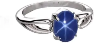 Star Sapphire in 925 Sterling Silver, Promise Ring Vintage Lindy Star Engagement Ring for Women unchanging oversea supporter fruit fifteen oral ?C Blue 
