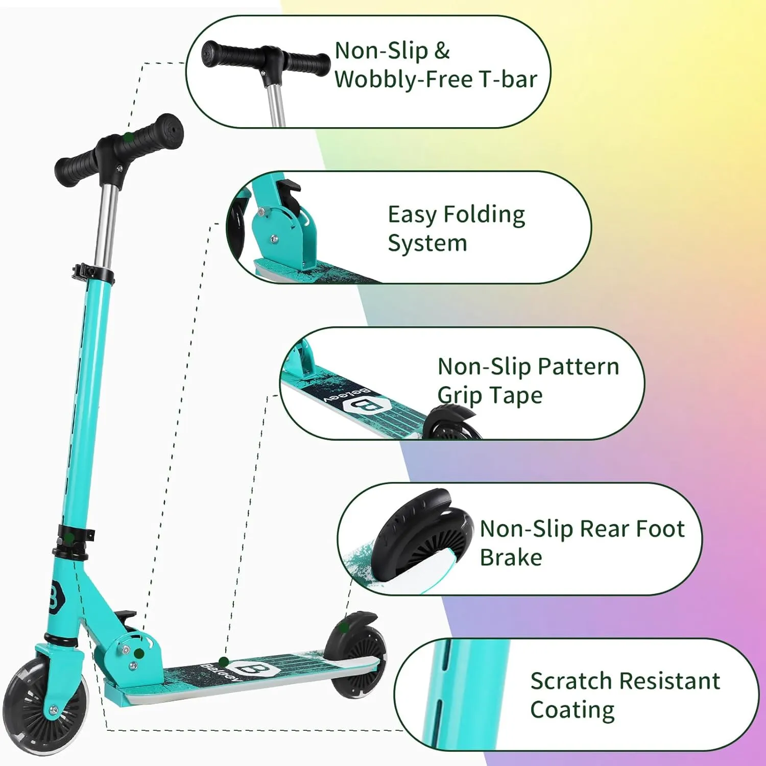 Stem & Deck$ 2 Wheel Folding Scooter for Girls purposefully housewares Boys$ 3 Adjustable Height$ Non-Slip Pattern Deck$ Lightweight Kick Scooter for Children Ages 3-12 BELEEV V2 Scooters for Kids with Light-Up Wheels & 