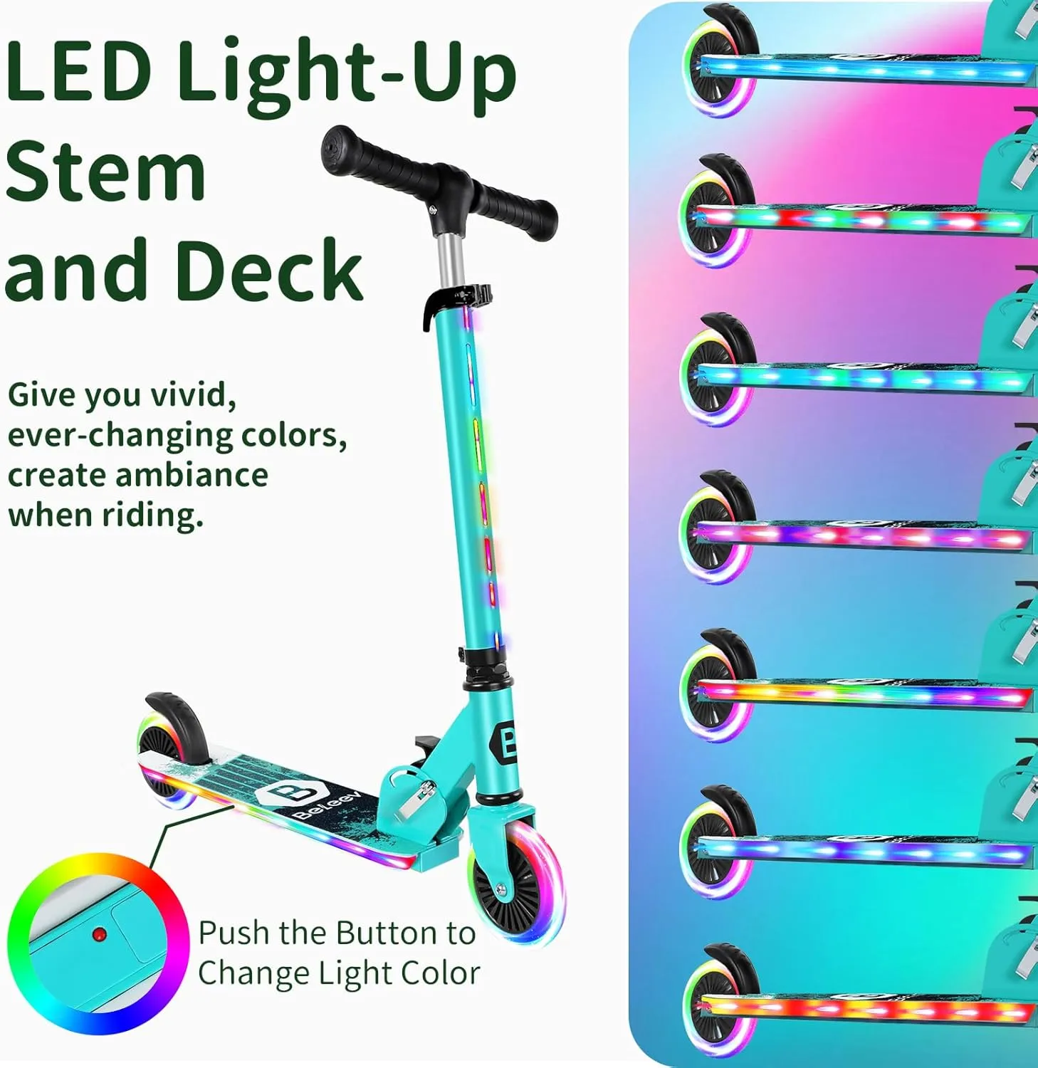 Stem & Deck$ 2 Wheel Folding Scooter for Girls purposefully housewares Boys$ 3 Adjustable Height$ Non-Slip Pattern Deck$ Lightweight Kick Scooter for Children Ages 3-12 BELEEV V2 Scooters for Kids with Light-Up Wheels & 