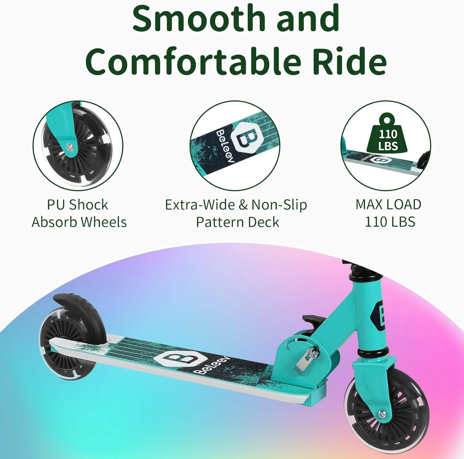 Stem & Deck$ 2 Wheel Folding Scooter for Girls purposefully housewares Boys$ 3 Adjustable Height$ Non-Slip Pattern Deck$ Lightweight Kick Scooter for Children Ages 3-12 BELEEV V2 Scooters for Kids with Light-Up Wheels & 