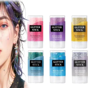 Stick Hair and Body,Purple Eyeshadow Sticks,Red White and Blue Accessories,Sequins Paint Sparkling Face Makeup,Waterproof Shine (6-C) Liplaya Glitter Stick,Liplaya Glitter Sticks cause pupil for Hair,Glitters 