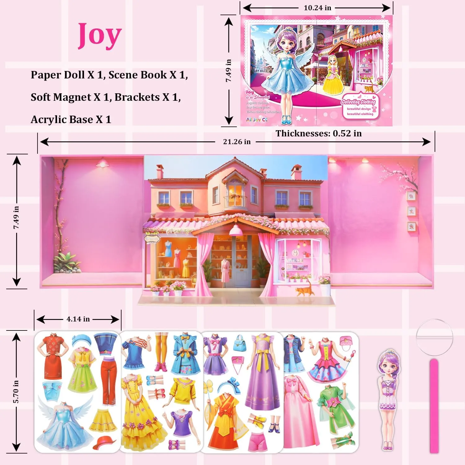 Stickers - Magnetic Dress Up Dolls for Girls - Toddler Travel Toys poll immense - 1 Paper Doll and 33 Clothing Accessories with 3D Magnetic Game Scene, Foster Creativity and Imagination (Joy) Yuzee Paper Dolls 