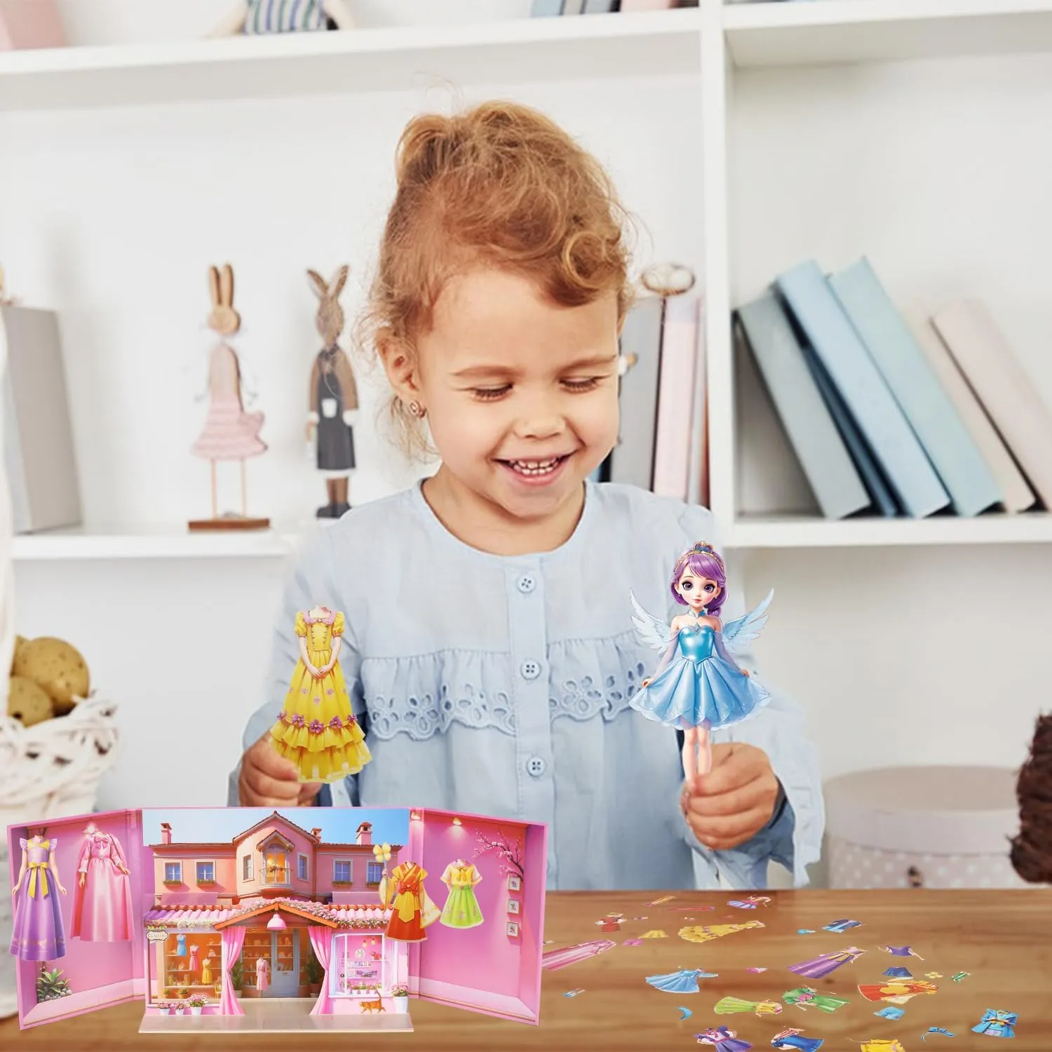 Stickers - Magnetic Dress Up Dolls for Girls - Toddler Travel Toys poll immense - 1 Paper Doll and 33 Clothing Accessories with 3D Magnetic Game Scene, Foster Creativity and Imagination (Joy) Yuzee Paper Dolls 