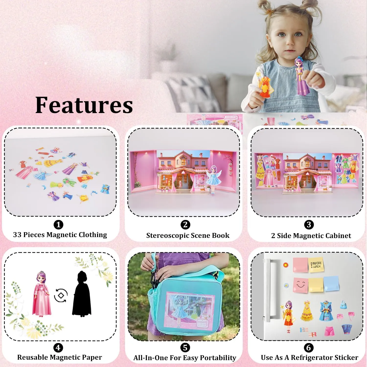 Stickers - Magnetic Dress Up Dolls for Girls - Toddler Travel Toys poll immense - 1 Paper Doll and 33 Clothing Accessories with 3D Magnetic Game Scene, Foster Creativity and Imagination (Joy) Yuzee Paper Dolls 