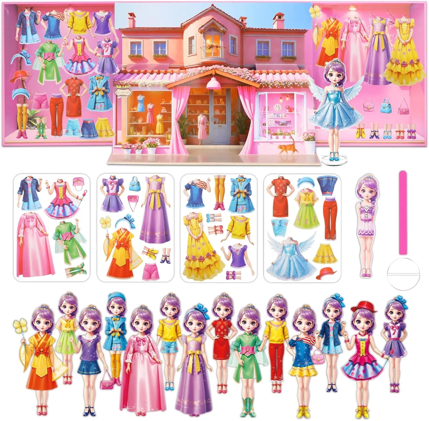 Stickers - Magnetic Dress Up Dolls for Girls - Toddler Travel Toys poll immense - 1 Paper Doll and 33 Clothing Accessories with 3D Magnetic Game Scene, Foster Creativity and Imagination (Joy) Yuzee Paper Dolls 